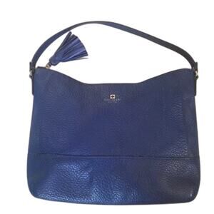 Kate Spade New York Blue Pebbled Leather Tassel Shoulder Bag Hobo Purse